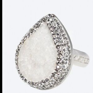 LaCosta Organic Jewelry 925 Silver Teardrop Ring with White Stone Size S (5-6)